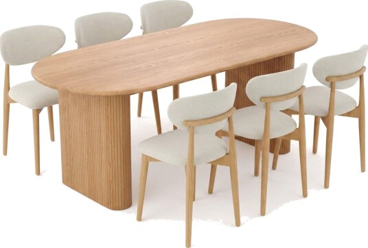 Noira spisegruppe rektangulær 180 cm eik med 6 Molly spisestoler Eik