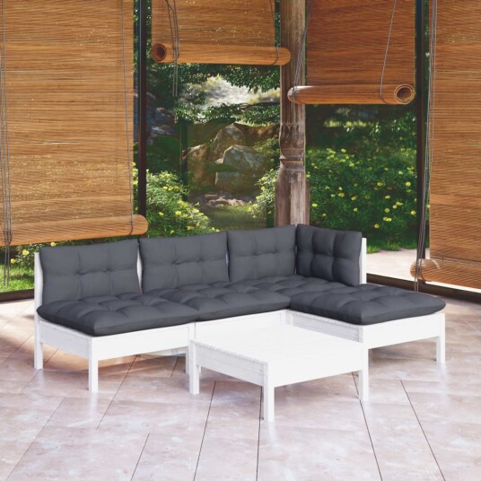  Hagesofagruppe med puter 5 deler furu hvit 3096305