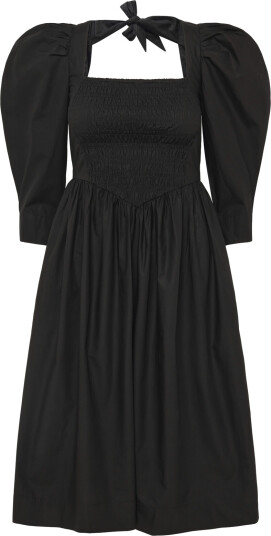 GANNI Cotton Poplin Open Neck Smock Dress Black 36 GANNI Cotton Poplin Open Neck Smock Dress Black 36