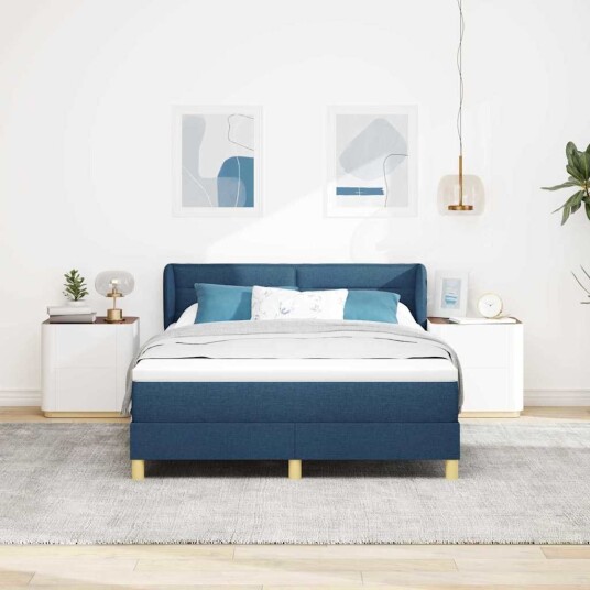 Blå Box Spring Seng med Madrass – 140x200 cm Stoff
