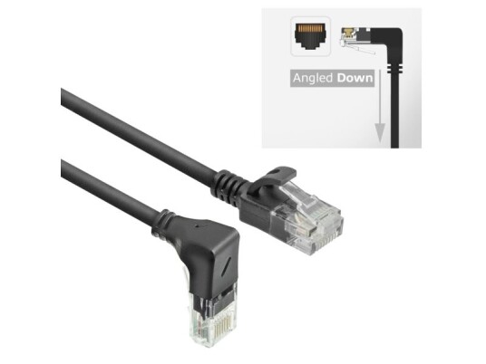 Act Black 0.15 Meters U/Utp Cat6a Lszh Slimline Patch Cable With Rj45 Connectors 90? Angled Down To Straight (Dc3930)