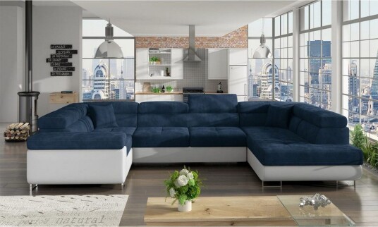 Seksjon Eltap Letto 340x202x90 cm Kronos 09 Soft 17 Mørk Blå Hvit Høyre
