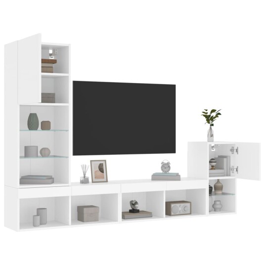 vidaXL Vegghengte TV-enheter med LED 4 deler hvit konstruert tre 8721012470767