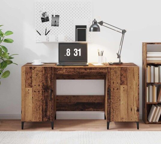 vidaXL Skrivebord med dør Gammelt tre 140 x 50 x 75 cm Konstruert tre