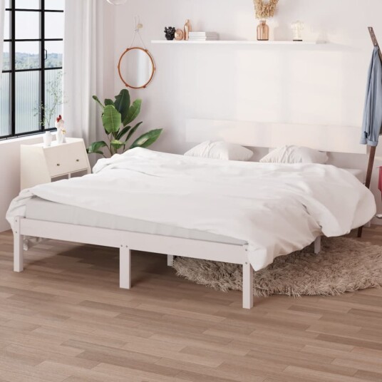 vidaXL Sengeramme hvit heltre furu 135x190 cm UK Double
