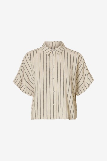 Selected Women Skjorte slfViva SS Striped Cropped Sunshirt Grå