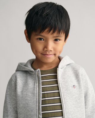 Gant Shield hettegenser med glidelås til barn LIGHT GREY MELANGE 92 Gant Shield hettegenser med glidelås til barn LIGHT GREY MELANGE 92