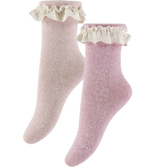 Konges Sløjd Sokker   2 pack   Glitter Frill   Rosett   Konges Sløjd   17/18   Sokker Lilla Rosa