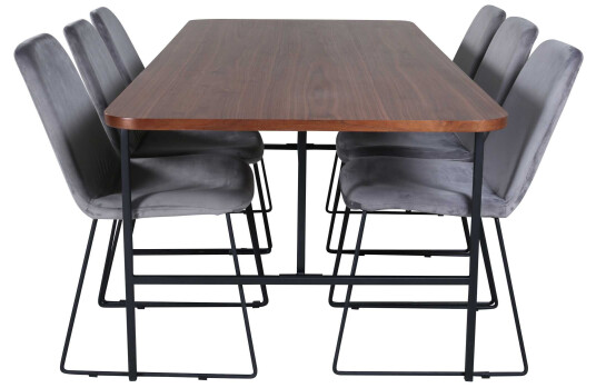 Venture Design Uno & Muce spisegruppe Grå/natur 6 stoler & bord 200 x 90 cm