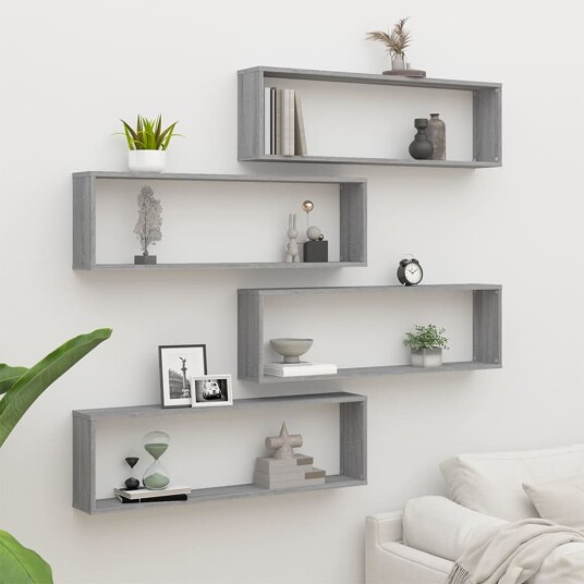  Vegghyller kube 4 stk grå sonoma 100x15x30 cm konstruert tre 8720286979129