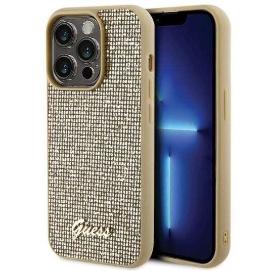 Guess iPhone 15 Pro Disco Metal Script Deksel Gull
