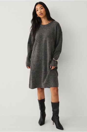 Selected Femme Kjole slfLulu LS Knit New O neck Dress NO Grå