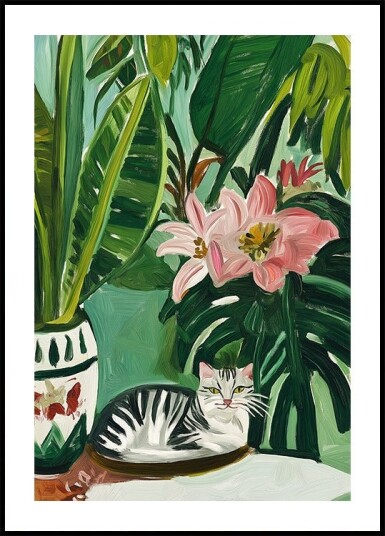 Tropical Muse With Cat Plakat Plakat / 70x100cm Tropical Muse With Cat Plakat Plakat / 70x100cm