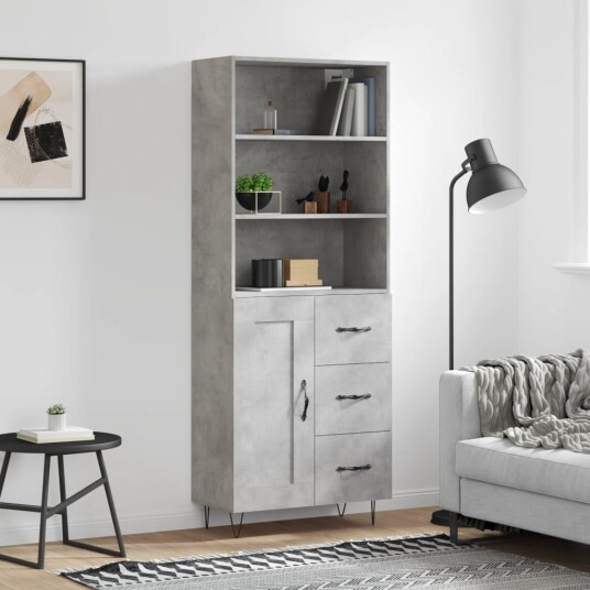 vidaXL Highboard betong grå 69,5x34x180 cm konstruert tre 8720845933845