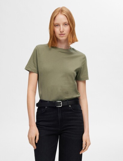 Selected Slwmyessential Ss O Neck Tee Noos   Khaki green   L