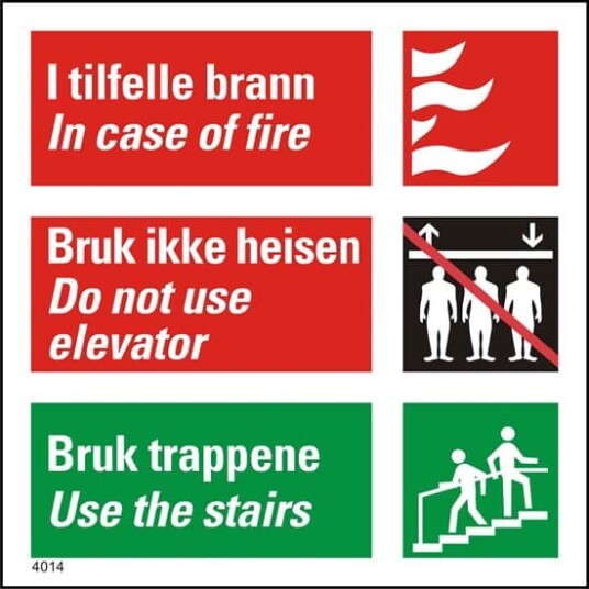 I tilfelle brann ikke heisen trappene 10x10cm 35x35cm Flagg PVC 20x20cm I tilfelle brann ikke heisen trappene 10x10cm 35x35cm Flagg PVC 20x20cm