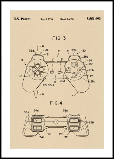 Classic Game Controller Patent Plakat / 100x150