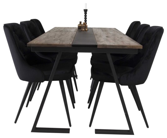 Venture Design Jakarta & Velvet spisegruppe Natur/svart 6 st stoler & bord 200 x 90 cm