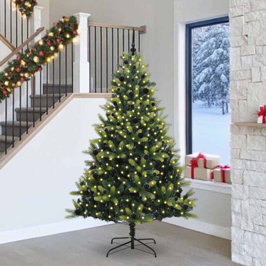  Kunstig leddet juletre med 300 LED lys grønn 240 cm PVC og PE