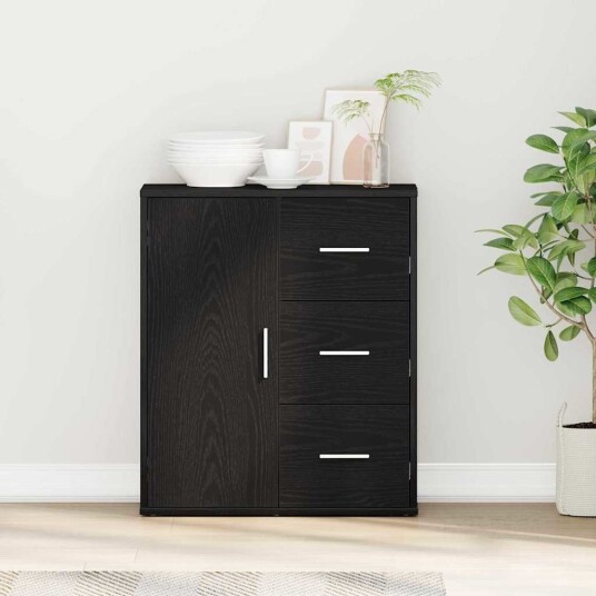 Serviesskap med skuff Svart eik 60 x 31 x 70 cm Konstruert tre