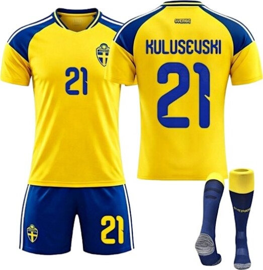 2026 VM Sverige KULUSEVSKI #21 2026/2027 Spesialutgave Kortarmet Fotballdrakt for Barn/Shorts/Sokker Sett Størrelser