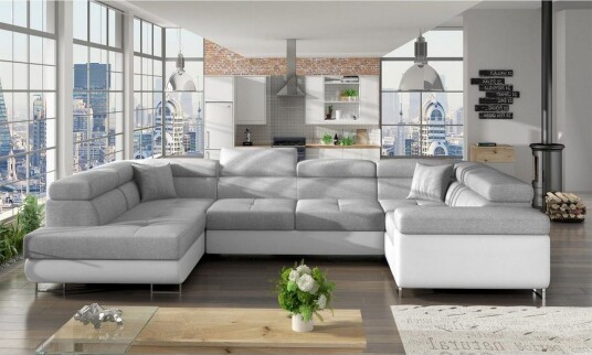 Seksjon Eltap Letto 340x202x90 cm Sawana 21 Myk 17 Grå Hvit Venstre