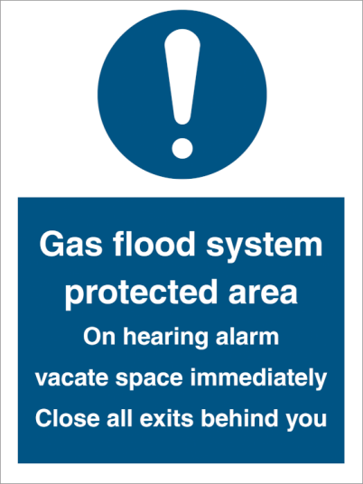 Mandatory sign - Gas flood system protection area Mandatory sign - Gas flood system protection area