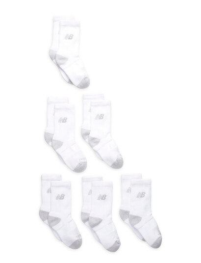 New Balance Youth Active Crew Socks 6 Pack White M