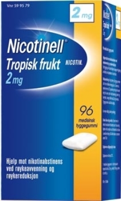 Nicotinell 2 mg tyggegummi tropisk frukt 96 stk Nicotinell 2 mg tyggegummi tropisk frukt 96 stk
