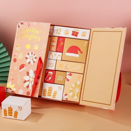 Adventskalender Blind Box 2024 Ny Julegave Gaveemballasje Små Gaveesker Tom Boks Gullgul FD 