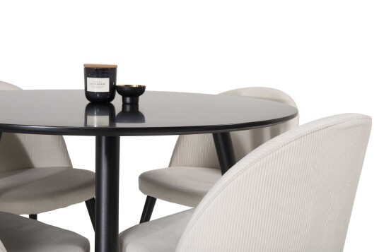 Venture Design Plaza & Velvet spisegruppe Svart/beige 4 st stoler & bord 100 cm