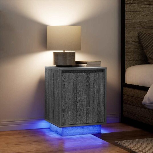 Nattskap med LED lys 2 stk grå sonoma 38x34x50 cm Nattskap med LED lys 2 stk grå sonoma 38x34x50 cm
