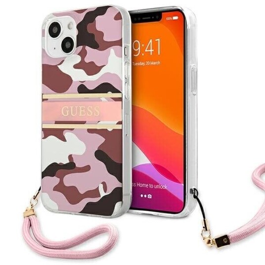 Guess Mobildeksel til iPhone 13 6,1" Rosa Hardcase Camo Strap Collection
