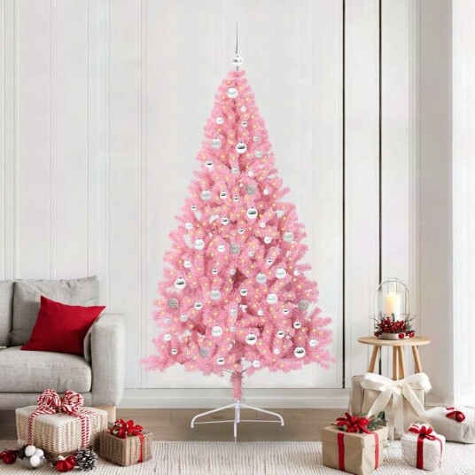 Kunstig Forhåndsopplyst Juletre med 300 LED Rosa 210 cm PVC