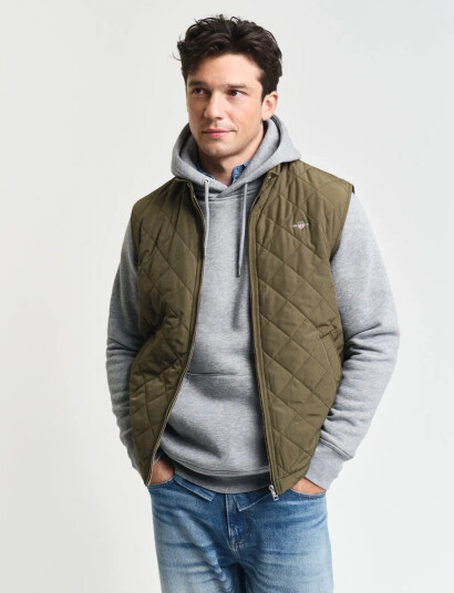 GANT Quilted Windcheater Vest - Khaki green - L
