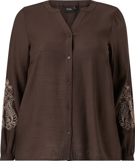 Zizzi Bluse Cajanice L/S Shirt Brun