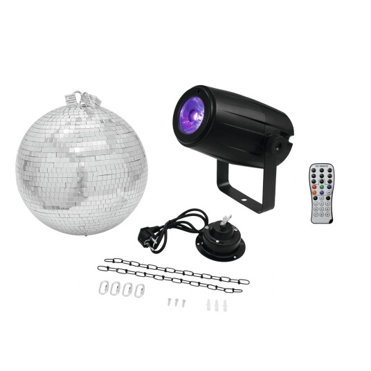 EuroLite Mirror Ball 30cm With Motor & Led Pst 5 Qcl Spot Bk