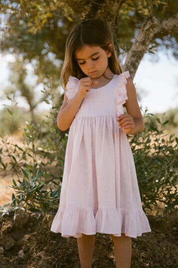 MarMar Kjole Linen Danita Frill Lys Rosa (98 /3 år)