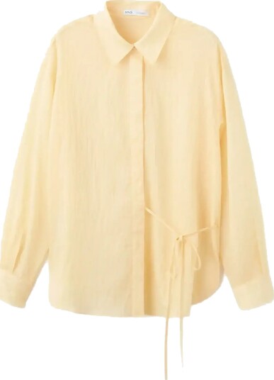 Mango Lyocell Striped Blouse With Bow Detail   Yellow   S