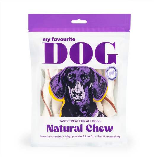 Fylte råhudsnodd lam 14 cm 220 g 10-pk Hundesnacks Fylte råhudsnodd lam 14 cm 220 g 10-pk Hundesnacks