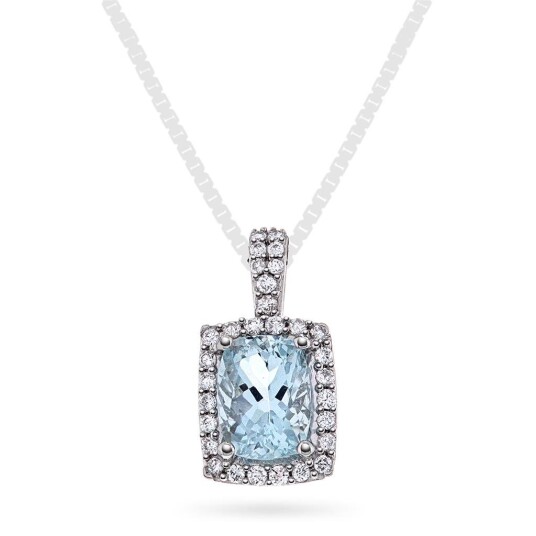 Jacqueline Anheng i 375 hvitt gull med diamanter 0,20 ct og akvamarin