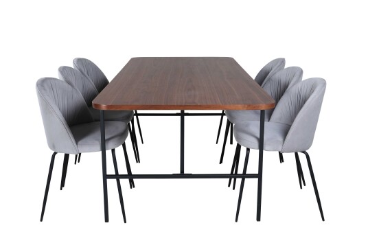 Venture Design Uno & Wrinkles spisegruppe Grå/natur 6 stoler & bord 200 x 90 cm