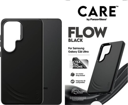 CARE by PanzerGlass Flow Case for Samsung Galaxy S26 Ultra Svart - Qi Kompatibel, Resirkulert Silikon
