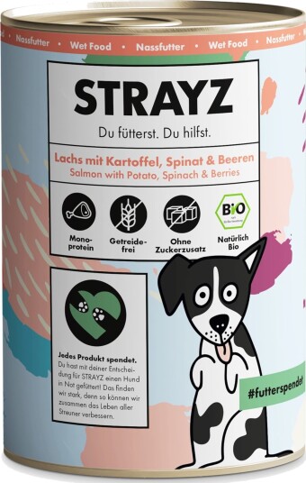 Strayz Våtfôr Økologisk Økologisk Laks Med Økologisk Potet Økologisk Spinat & Økologiske Bær 6 X 400 G