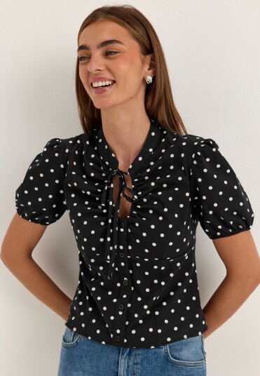 Bubbleroom Ruched Keyhole Shirt