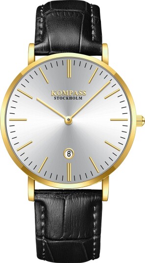 Kompass Nautilus Gold Silver Dial Black Strap