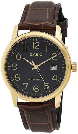 Casio Herreklokke MTP V002GL 1BUDF Classic Sort/Lær Ø44 mm
