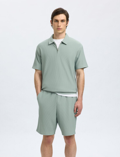 Selected Slhrelax-Plisse Half Zip Ss Polo Ex - Green - L