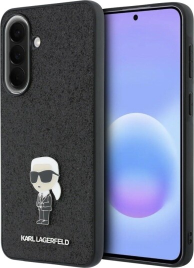 Karl Lagerfeld metallpin med fastsatt glitter og ikonisk logo til Samsung Galaxy A57 5G – svart