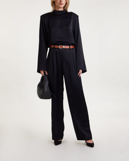 House Of Dagmar Shiny Wide Suit Pant   Black   36